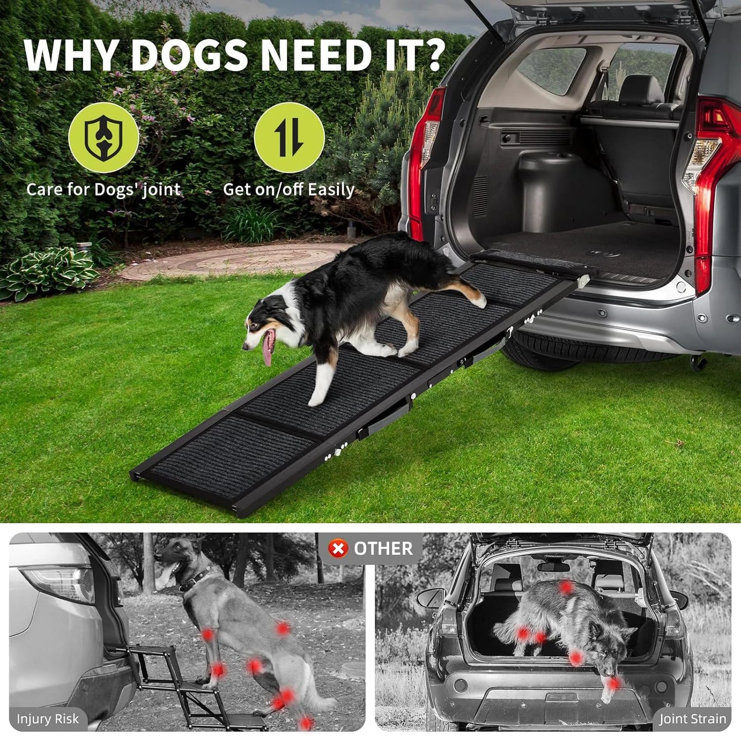 HiMISS Upgraded Car Ramp For Dogs Folding Non-Slip Pet Ramp