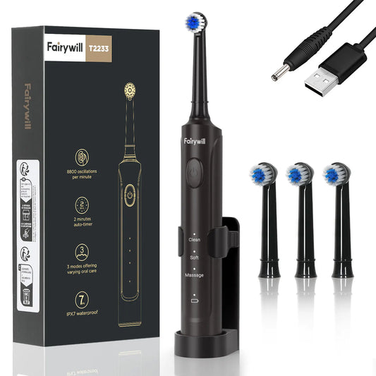 Fairywill T2233 Electric Toothbrush With 4 Replacement Heads