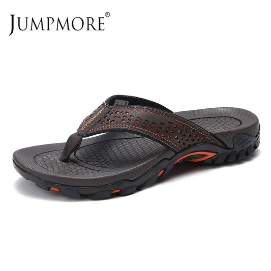 Jumpmore Men's Summer Flip Flops PU Leather Beach Shoes