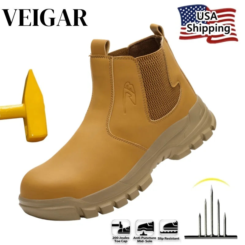 Waterproof Men's Work Safety Boots With Steel Toe Cap