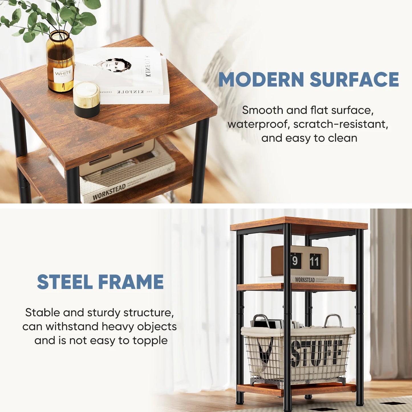 Mcq 3 Tier Wood End Table Set With Storage Shelf