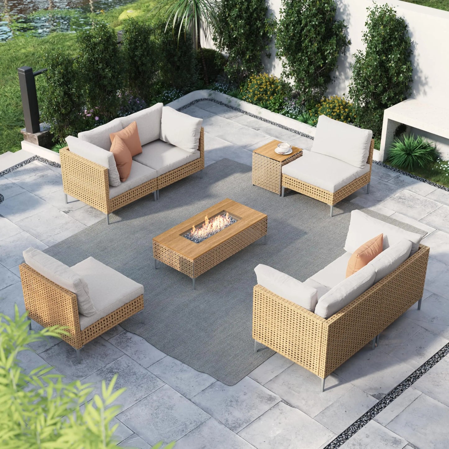 Boho Outdoor Conversation Set In Wicker With Water Resistant Cushions