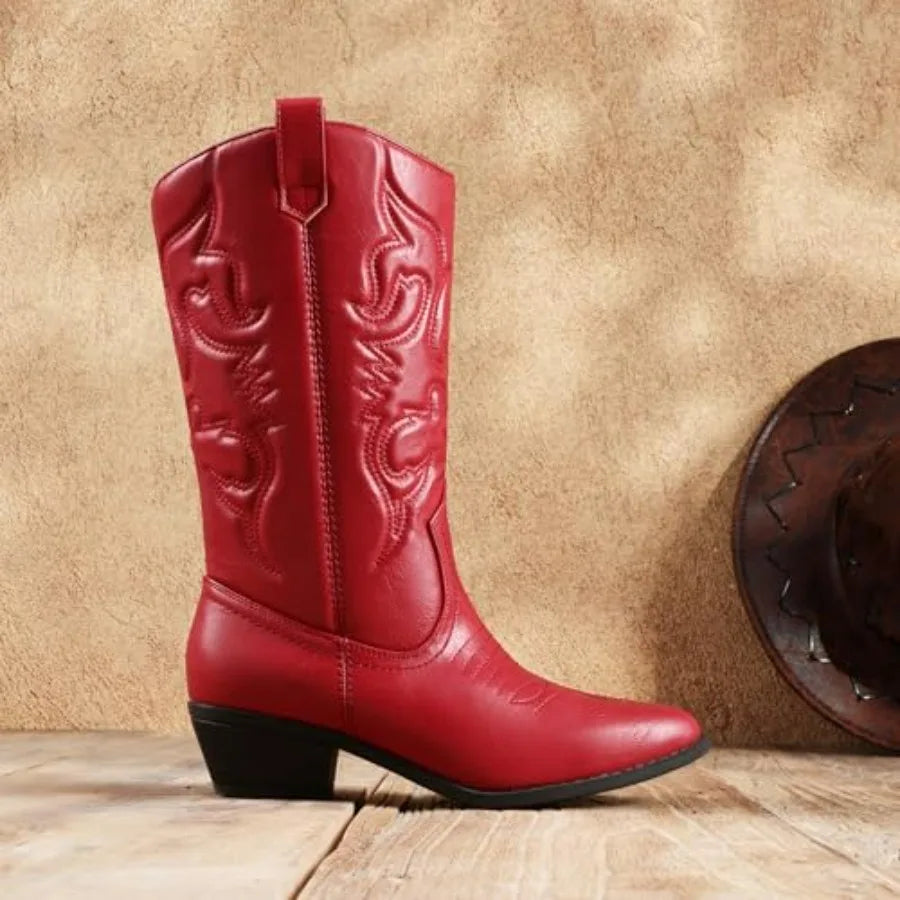 Women's Cowboy Boots Pull On Cowgirl Mid Calf Western Boots