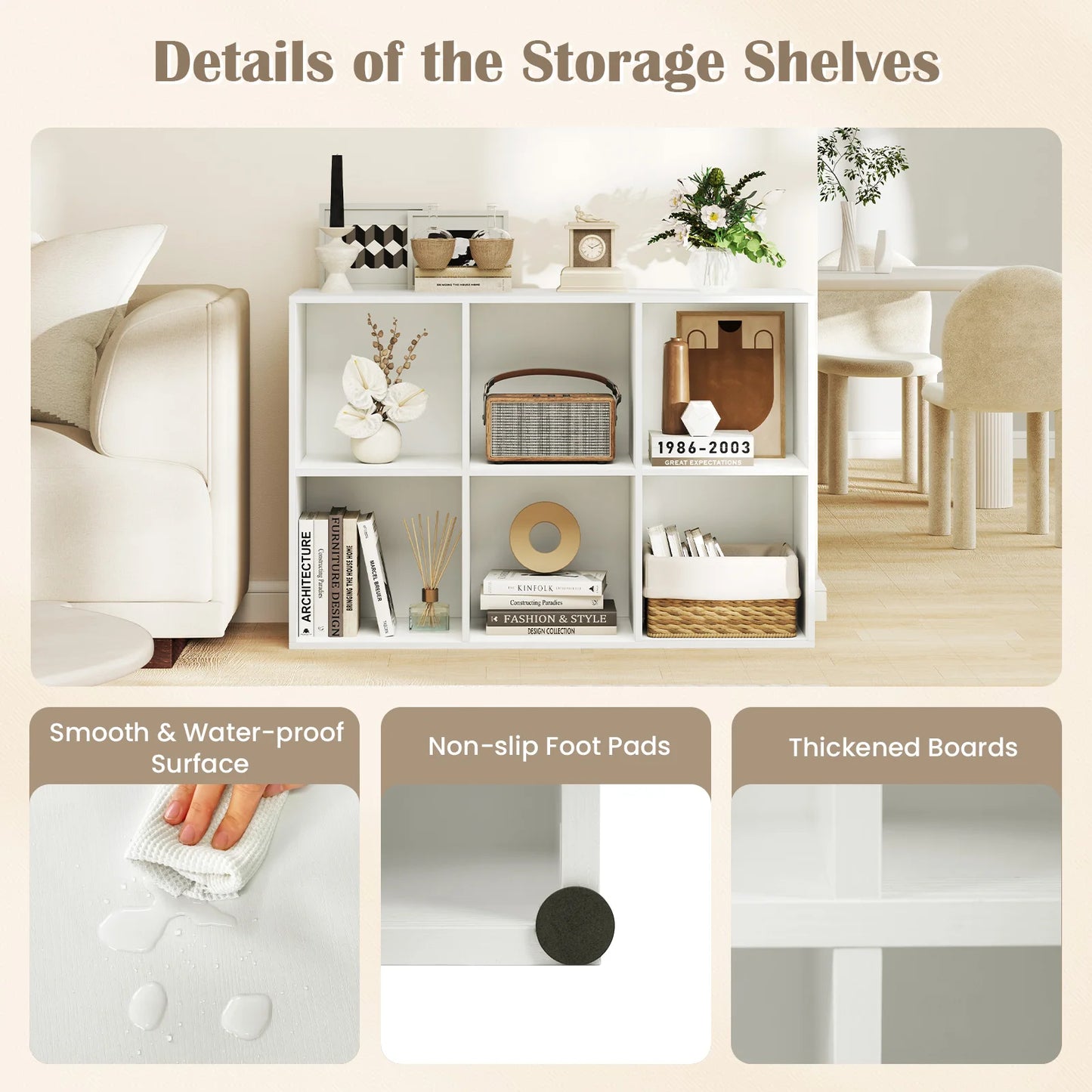 HOMASIS Six Cube Bookcase Modern Three Tier Storage Organizer