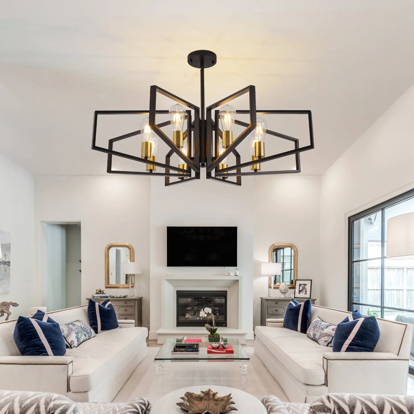 Modern 8 Light Geometric Chandelier With Adjustable Height