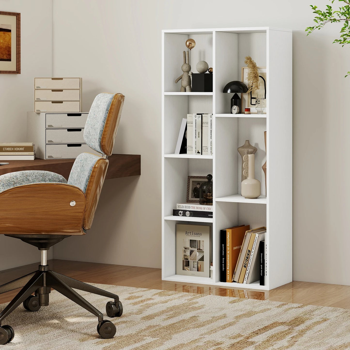 HOMASIS 7 Cube Bookcase Freestanding Wood Storage Shelf