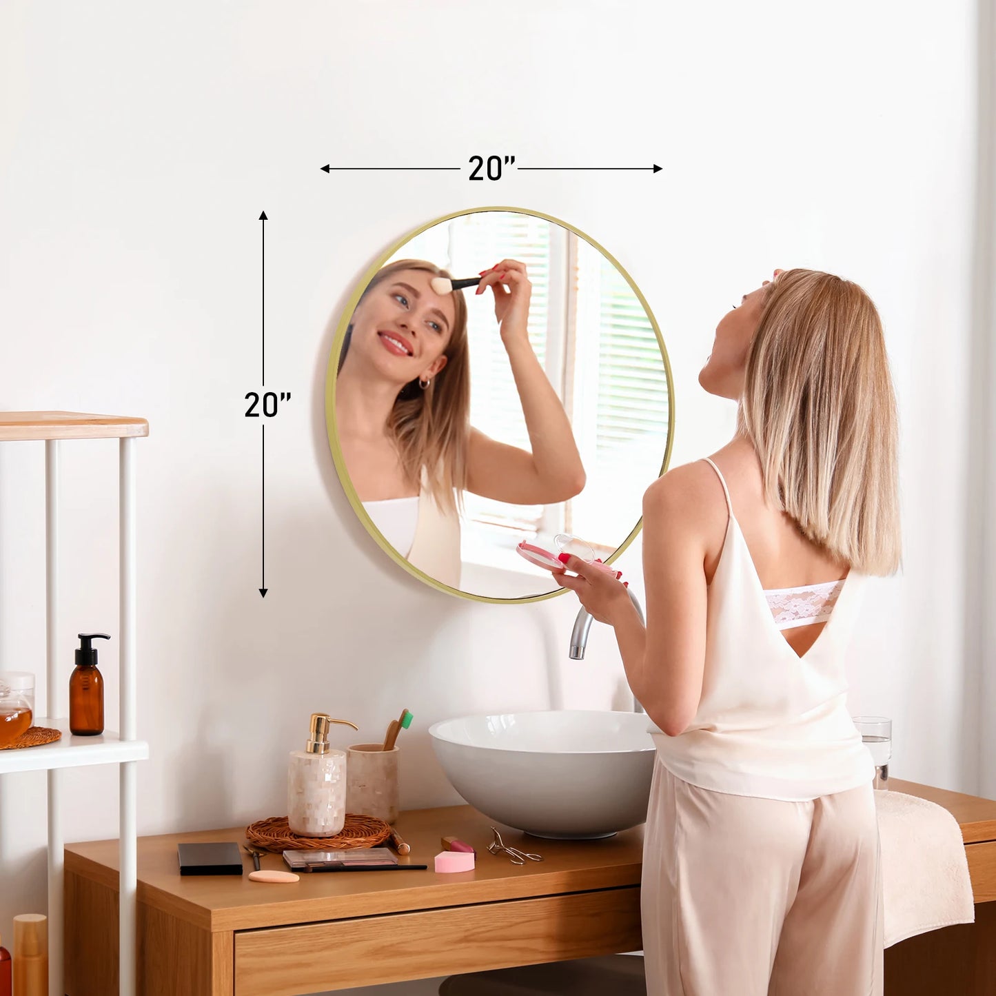 JHK Round Vanity Mirror With Matte Metal Frame Wall Mount