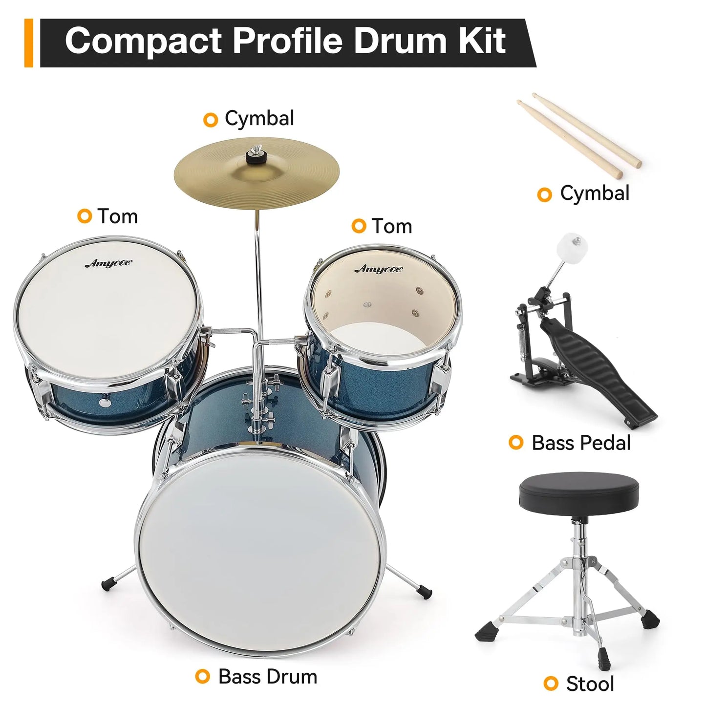 HiMISS Kids 3 Drum Acoustic Drum Set For Beginners