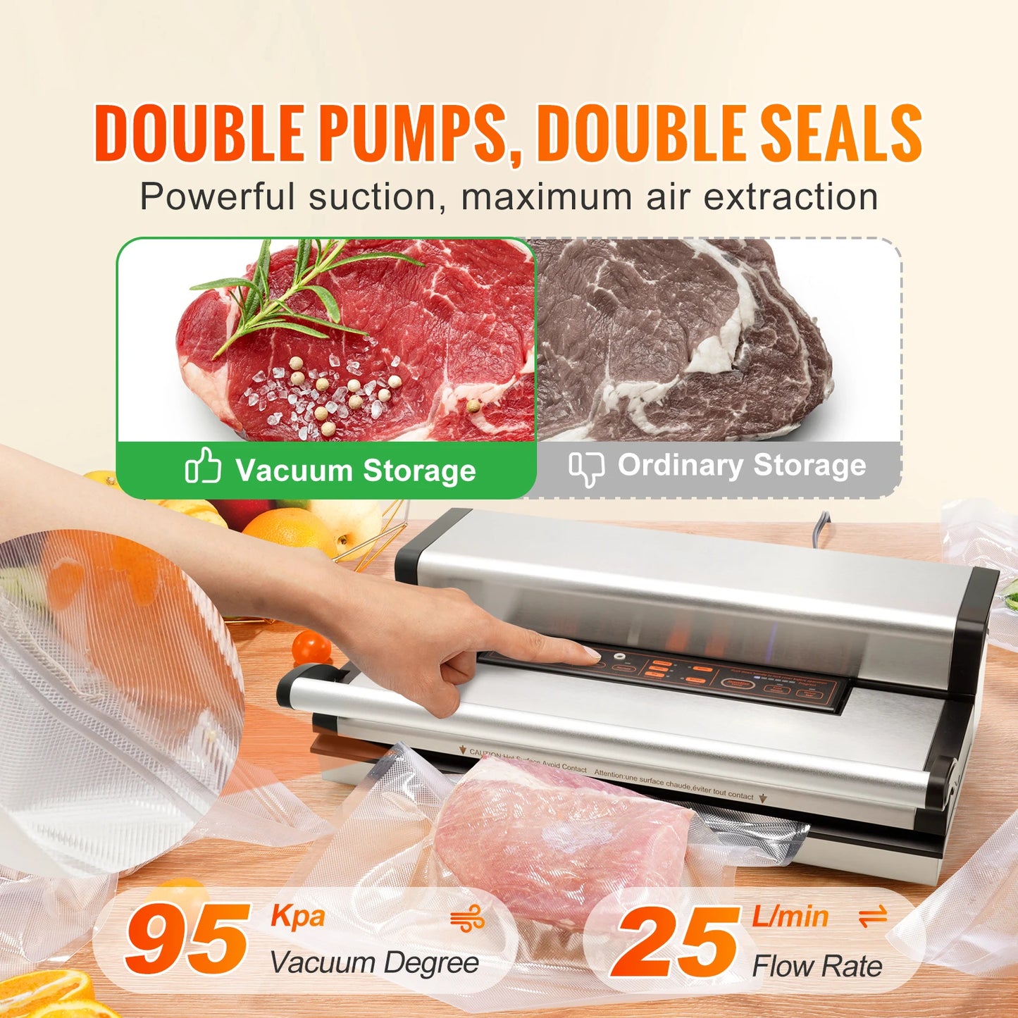 Commercial Vacuum Sealer Machine For Food Packaging With Storage Cutter