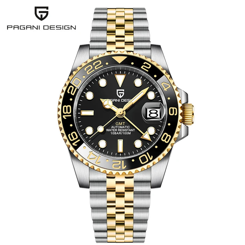 PAGANI DESIGN 40mm Automatic GMT Wristwatch Stainless Steel Waterproof Men Watch Top Brand Mechanical sports Watches Men PD-1662