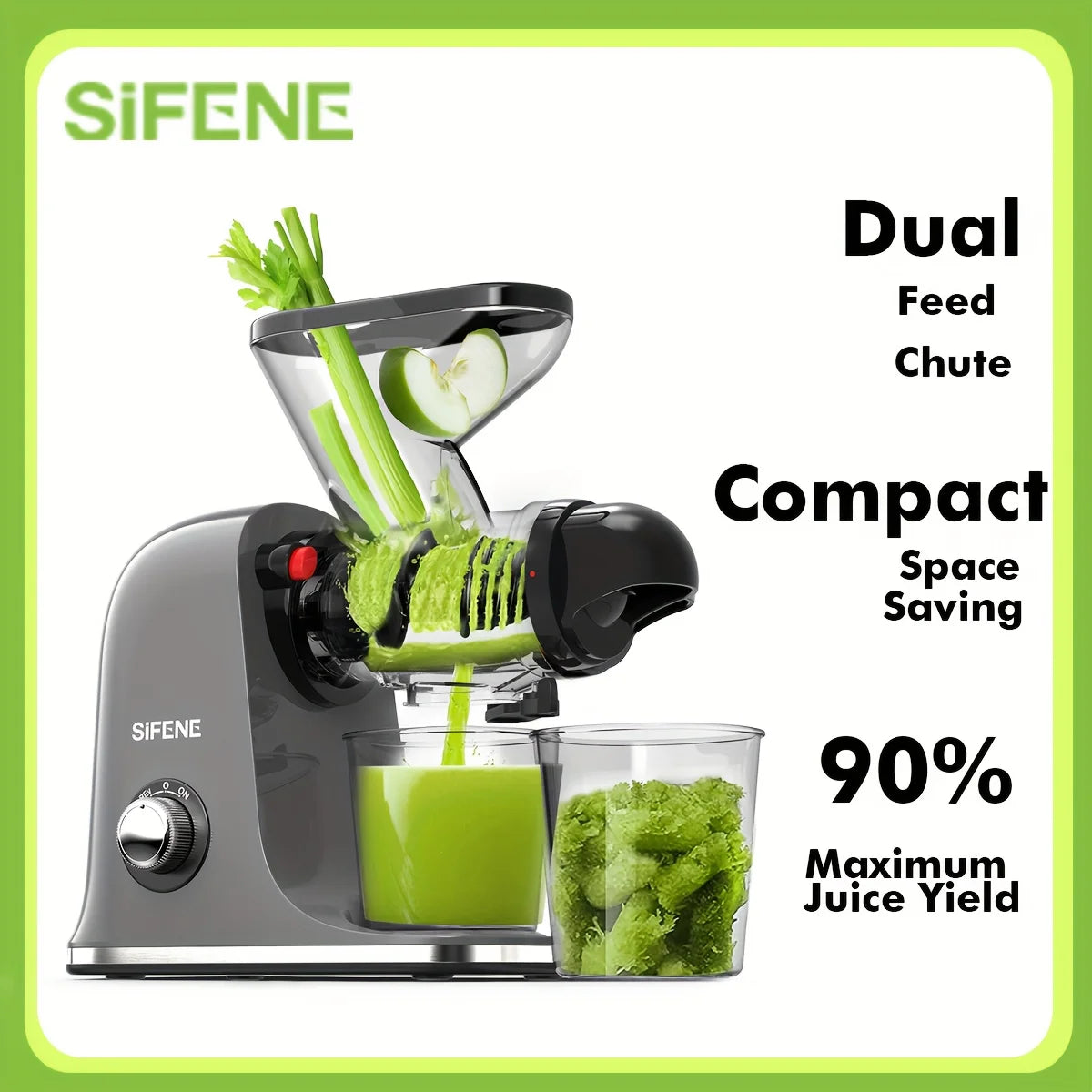 SIFENE Cold Press Juicer Slow Masticating Dual Mouth Anti Clog