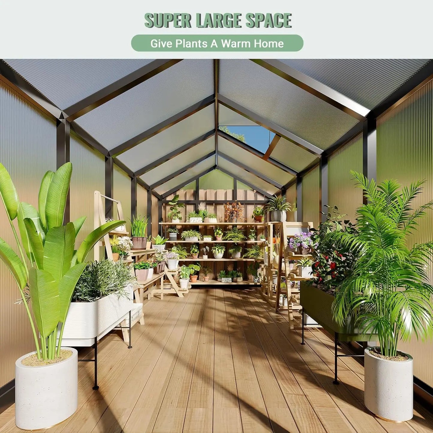 Polycarbonate Walk-In Greenhouse With Sliding Door Roof Vent Aluminum Frame
