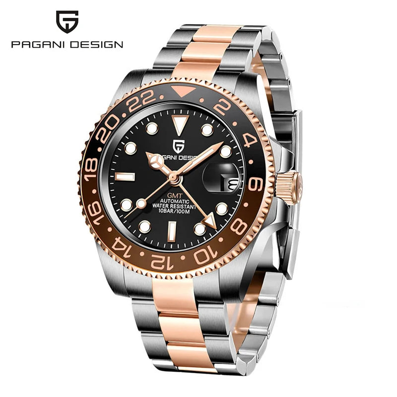 PAGANI DESIGN 40mm Automatic GMT Wristwatch Stainless Steel Waterproof Men Watch Top Brand Mechanical sports Watches Men PD-1662