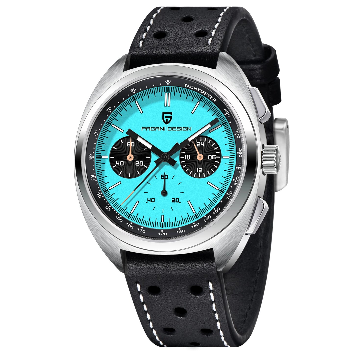 PAGANI DESIGN Men Panda Dial Quartz Chronograph Watch With Leather Band