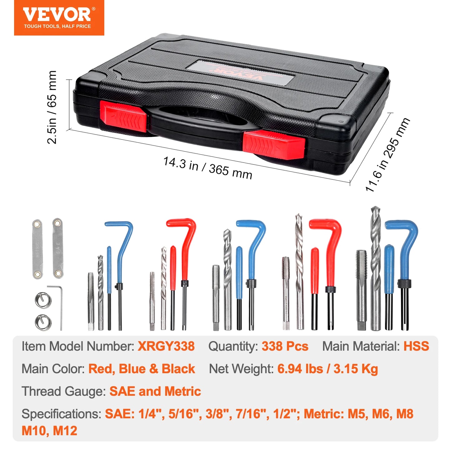 SucceBuy Helicoil Thread Repair Kit SAE Metric Rethreading Tool Kit HSS Drill Bits Thread Inserts Breakoff Installation Tools