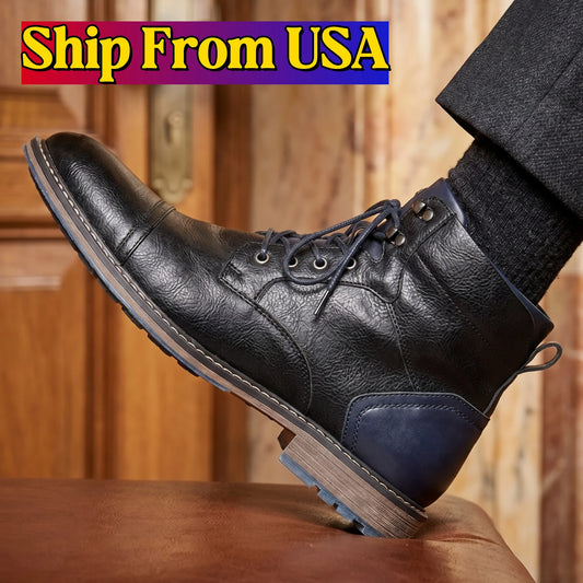 Hecrafted Classic Mens Boots With Zipper Leather Fashion