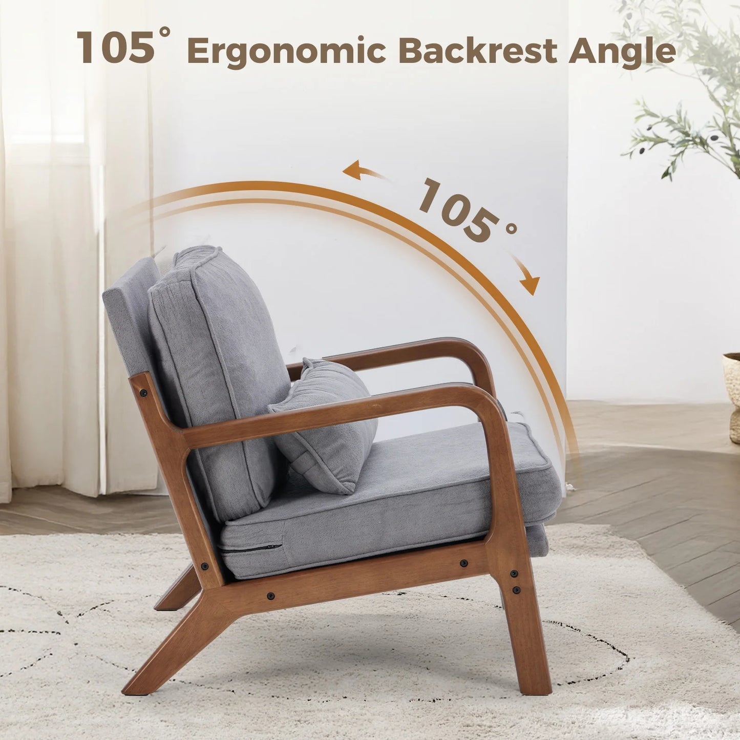 JHK Mid Century Modern Wood Frame Armchair With Cushion