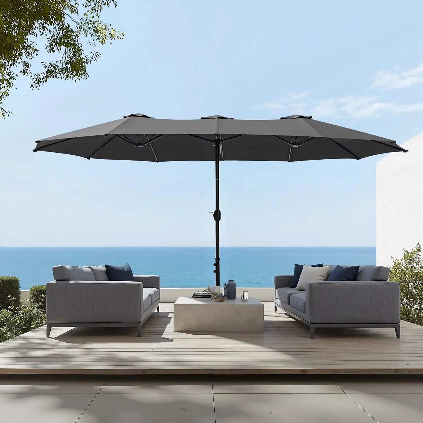 Rectangular Market Patio Umbrella With Stainless Steel Frame And Base Included