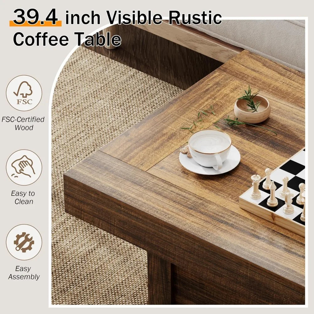 Rustic Coffee Table With X Design Pedestal For Living Room