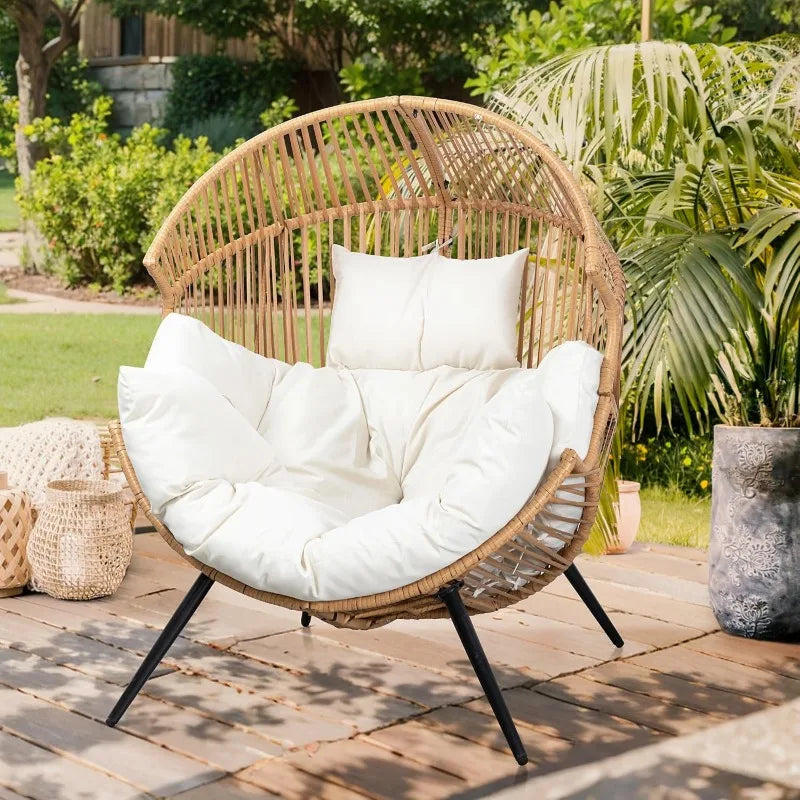 Wicker Egg Chair With Cushion Outdoor PE Rattan Patio Lounge