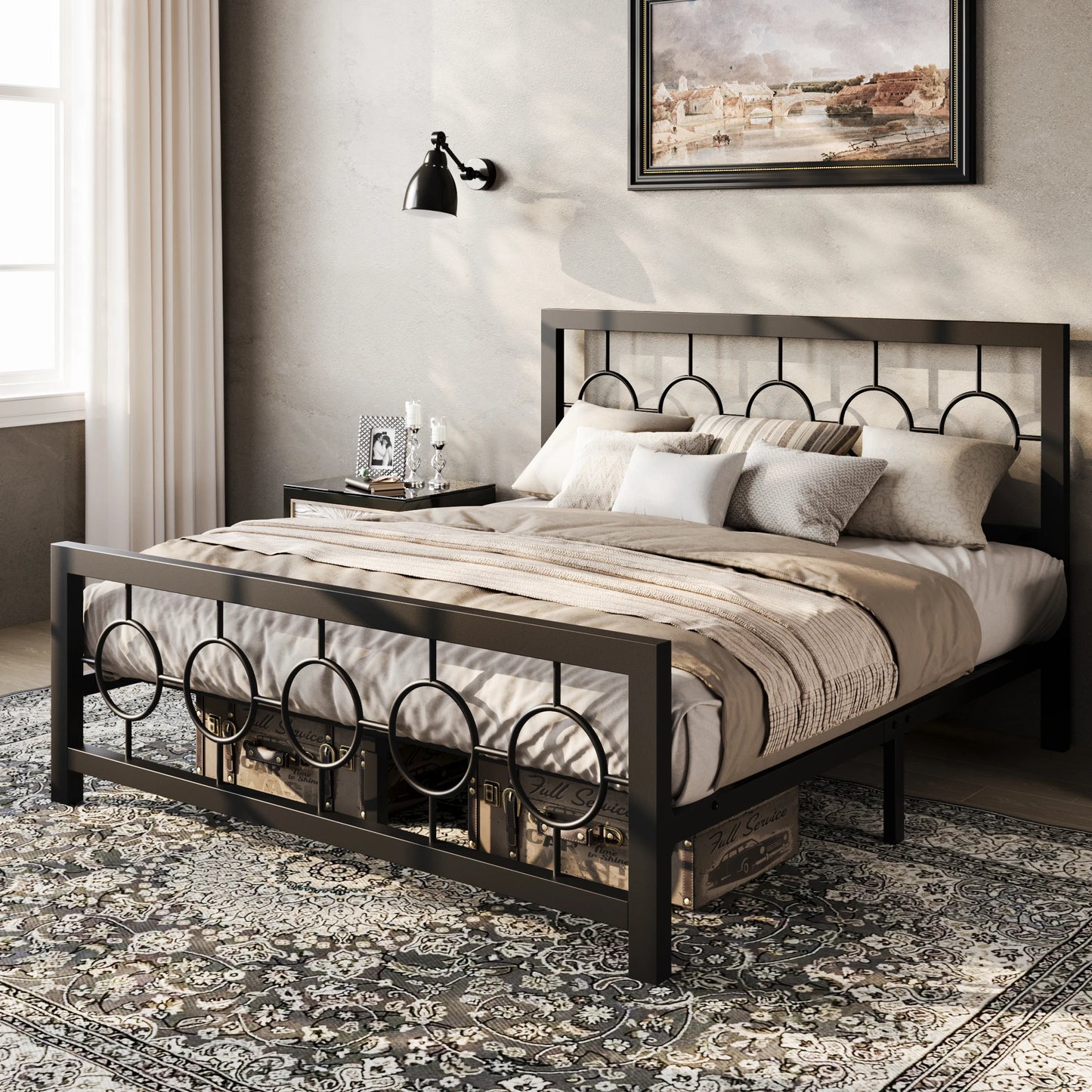 Hoomic Metal Platform Bed With Vintage Design