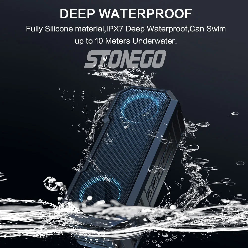 Portable Bluetooth Speaker Wireless LED Flash Light TWS Bass Stereo IPX7 Waterproof Loudspeaker FM Radio 12 Hours Playtime Subwoofer Outdoor Boombox for Pool Beach Party Camping Travel Smartphone Compatible