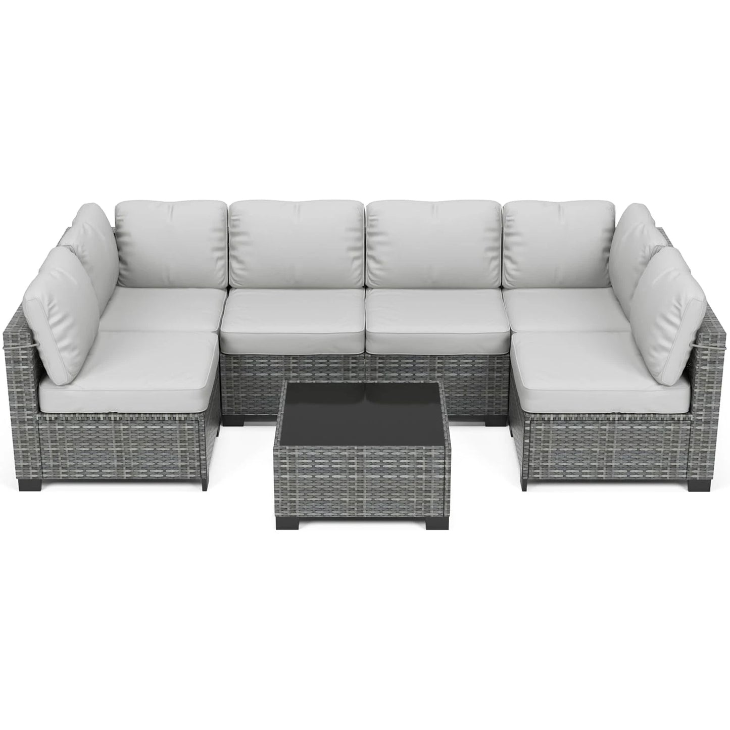 HobbyLane 7 Piece Modular Outdoor Furniture Set PE Rattan Wicker Patio Garden