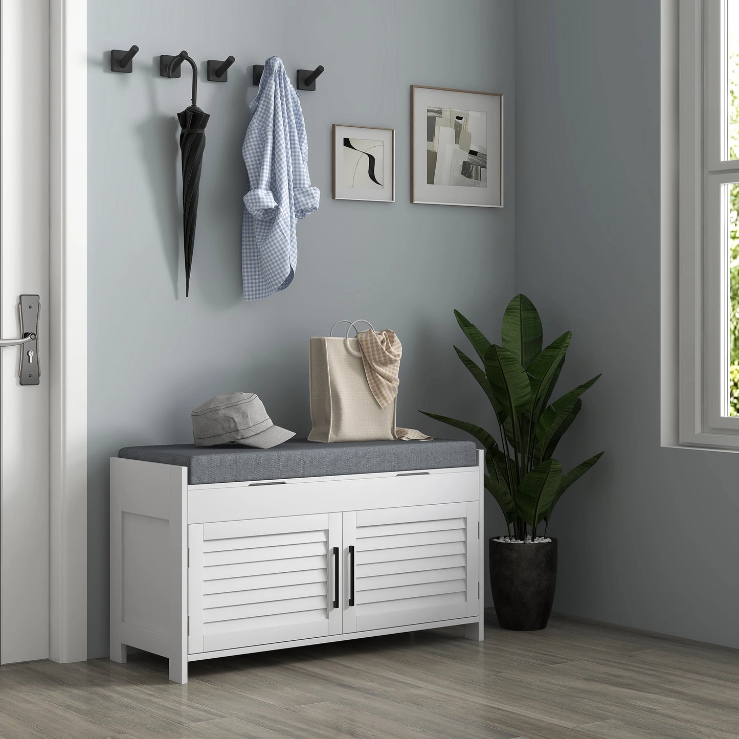 HOMCOM Shoe Bench With Cushion And Hidden Storage Compartments