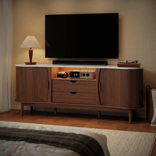 Onbrill 70 Inch Fluted Tv Stand Entertainment Center