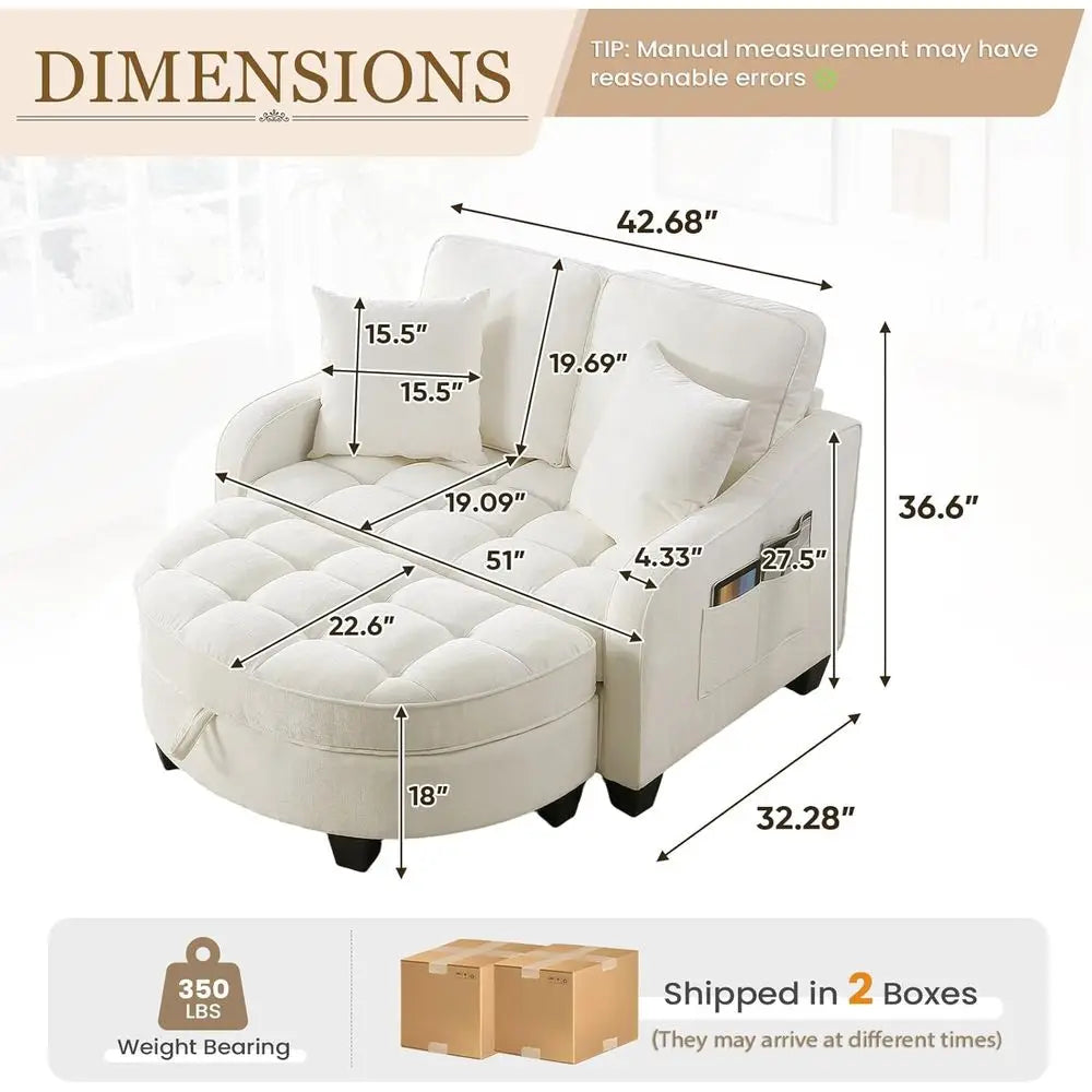 Chenille Tufted Reading Chair With Storage Ottoman Upholstered Lounge