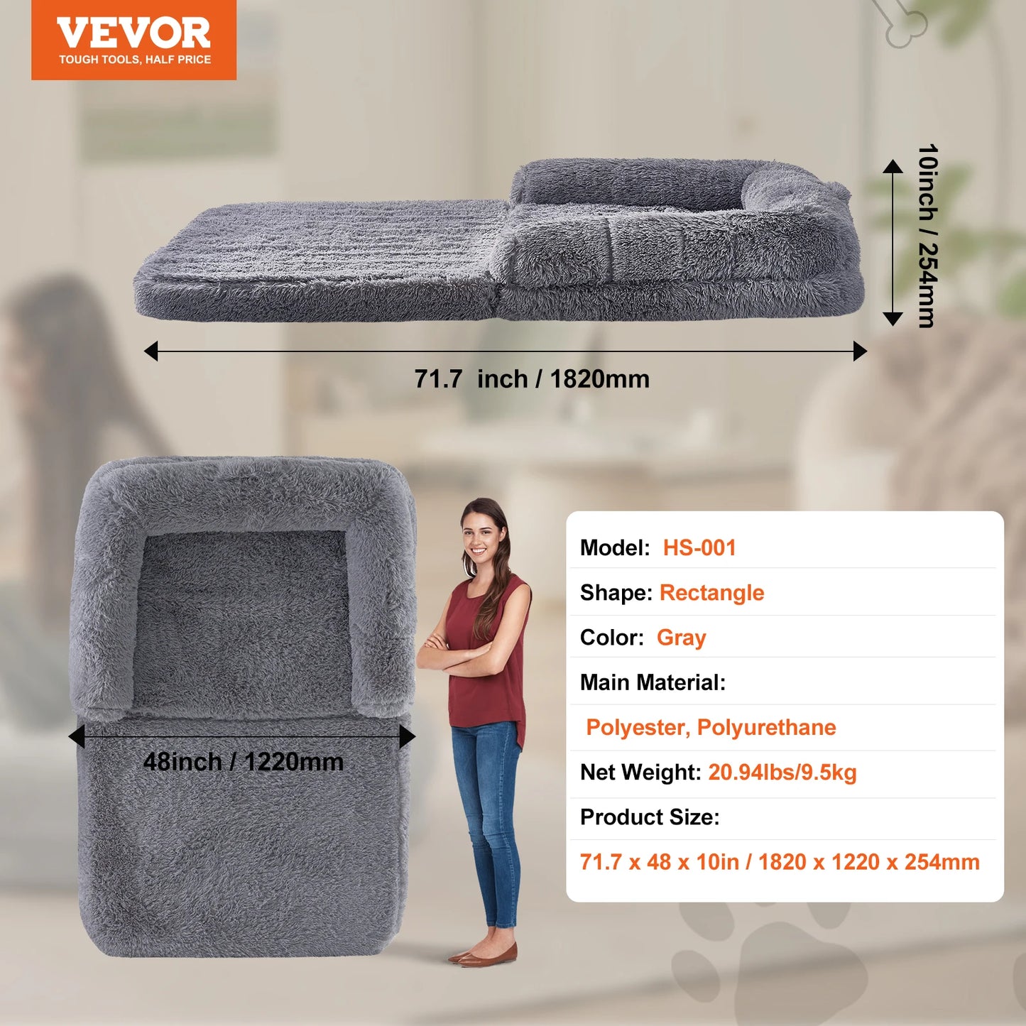 SucceBuy Human Dog Bed With Washable Faux Rabbit Fur Cover Orthopedic Foam