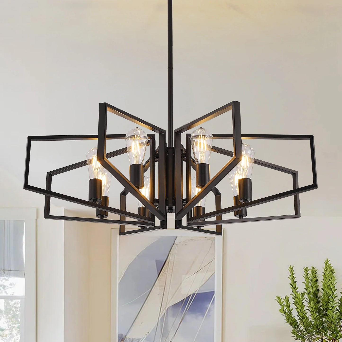 Modern 8 Light Geometric Chandelier With Adjustable Height