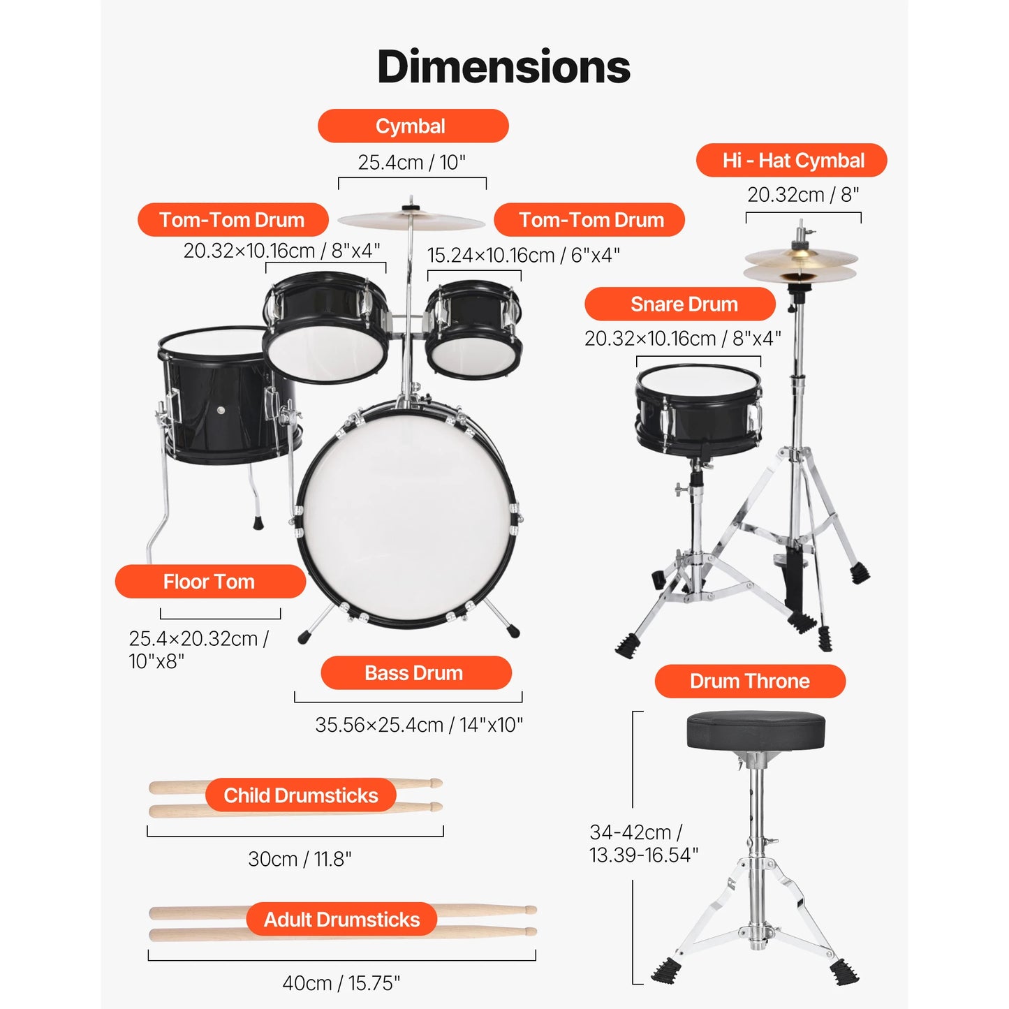 SucceBuy Five Piece Kids Drum Set With Adjustable Throne