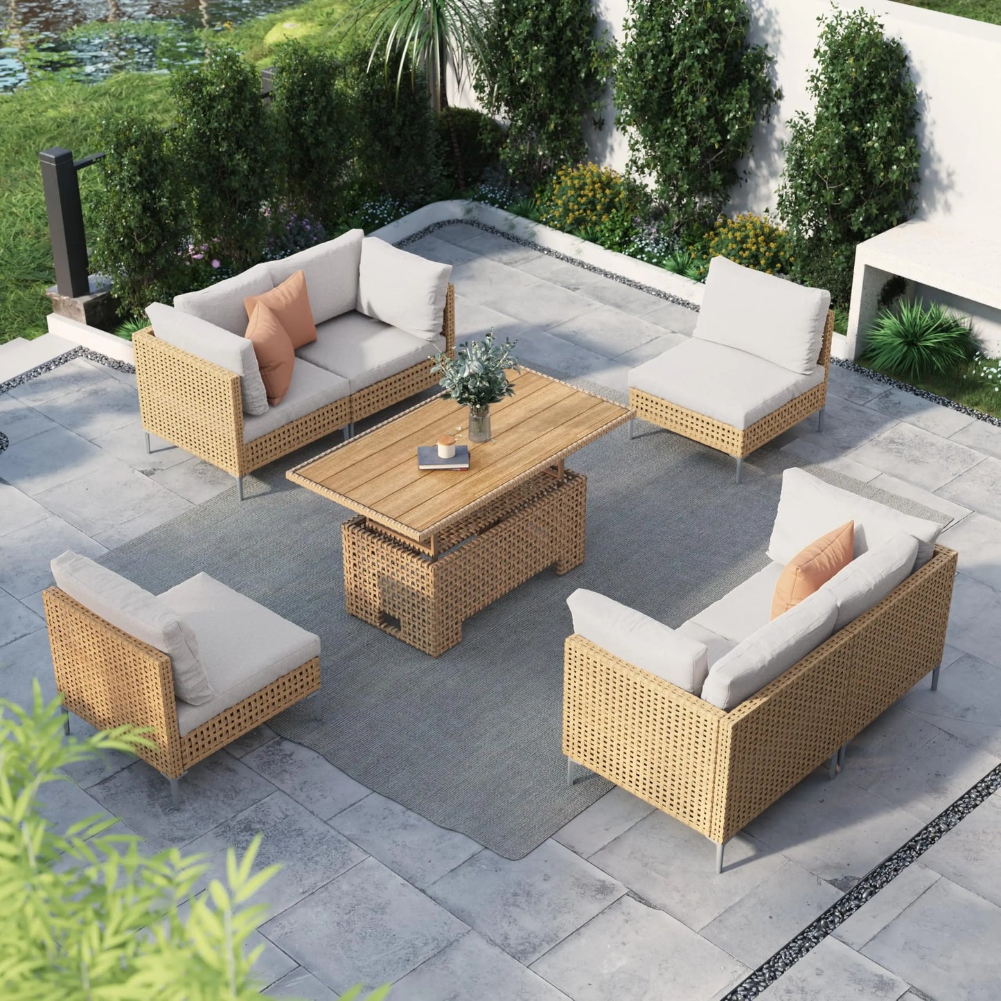 Boho Outdoor Conversation Set In Wicker With Water Resistant Cushions