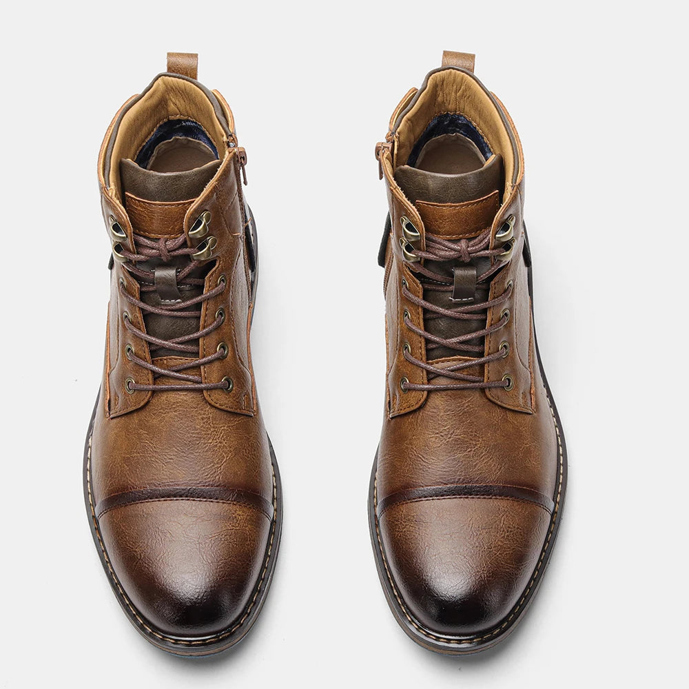 Hecrafted Retro Leather Ankle Boots Mens Classic Comfort