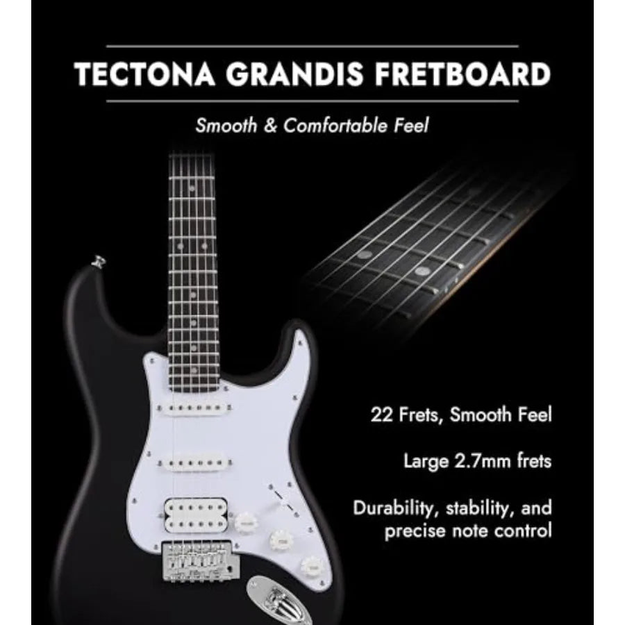 Beginner Electric Guitar, Solid Body, 39 Full Size Strat Style with HSS Pickups, 5-Way Switch, Tremolo Bridge, Maple Neck Tecto