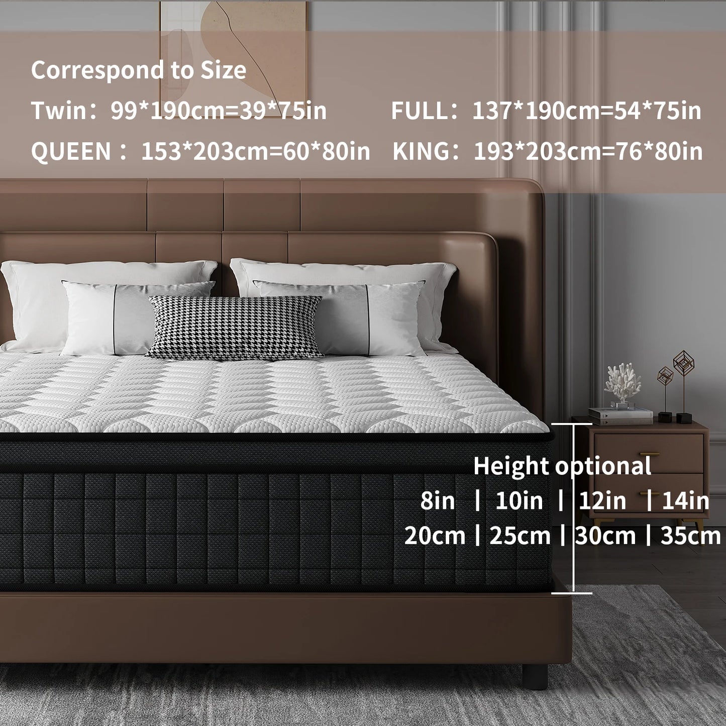 8/10/12/14 Inch Queen Twin Full Size Mattress& King Size Mattress In A Box, Hybrid Mattress with Independent Pocket Spring - Silent And Undisturbing, Memory Foam - High Resilience, Thickened Edge Support, Pressure Release - L