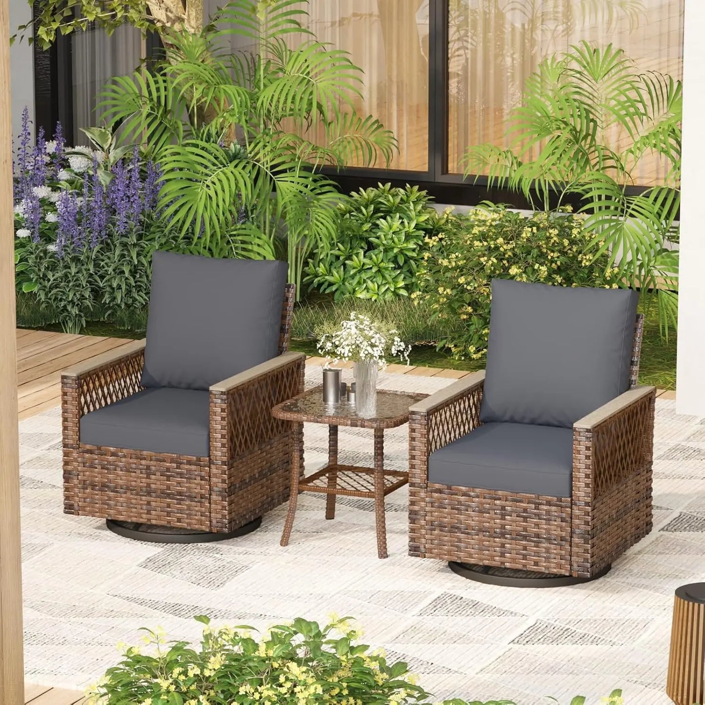 3-Piece Patio Bistro Set With Table, All-Weather Wicker
