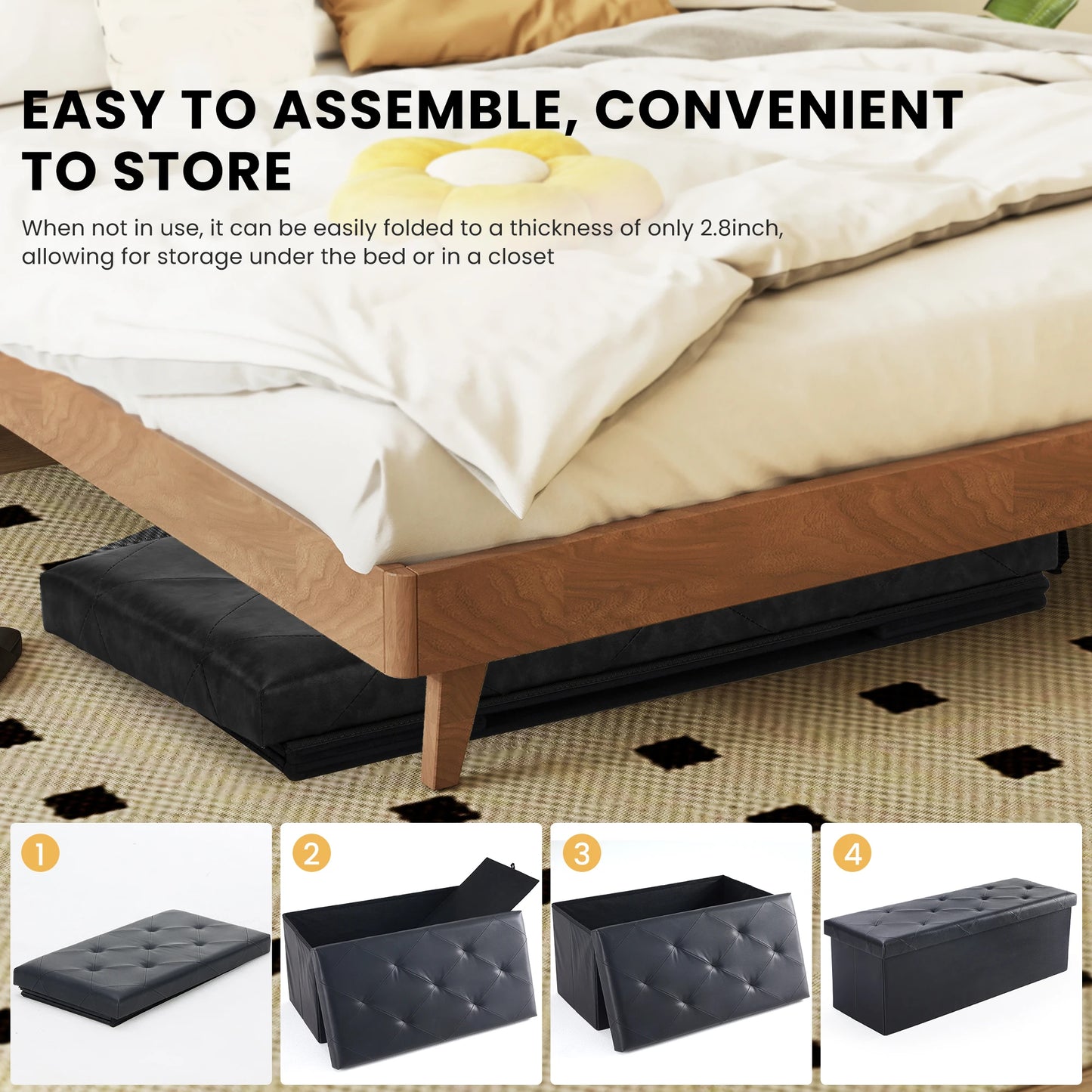 JHK Leather Folding Ottoman Storage Footstool Toy Box