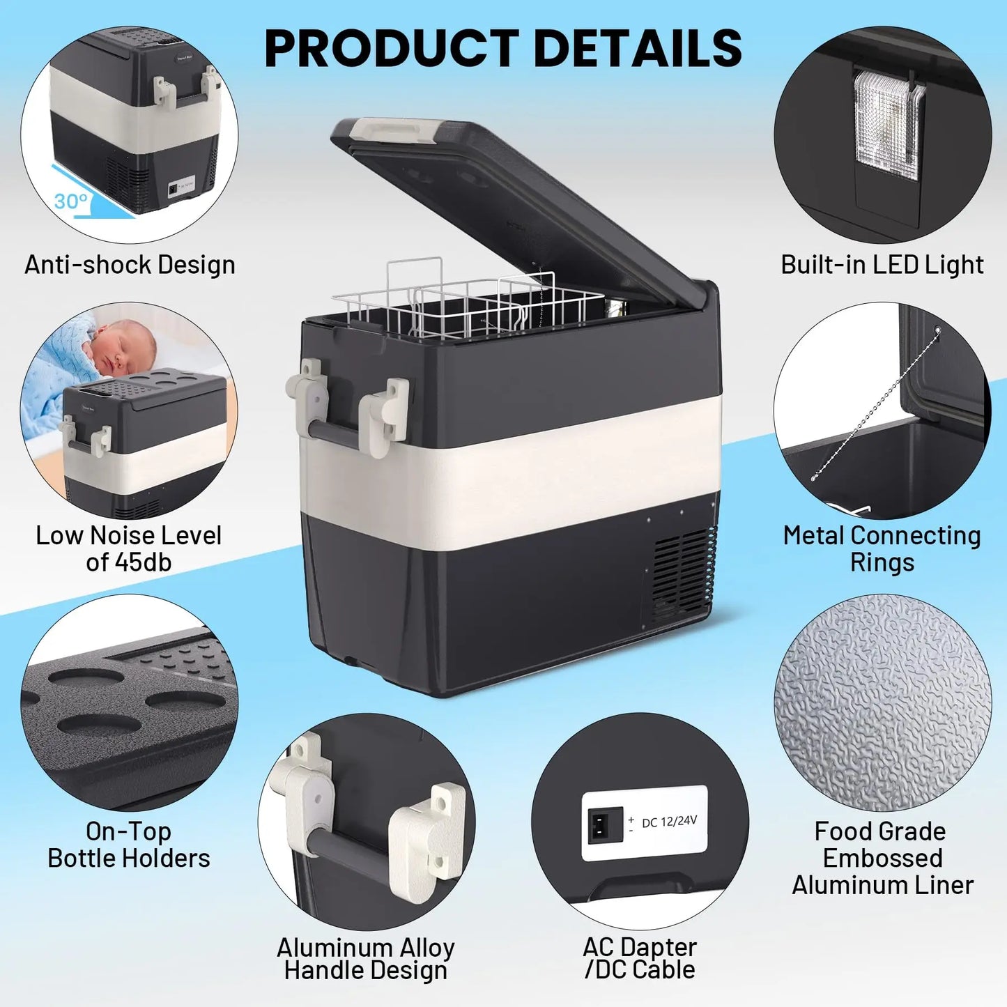 HiMISS 53QT Portable 12V Electric Car Cooler Freezer