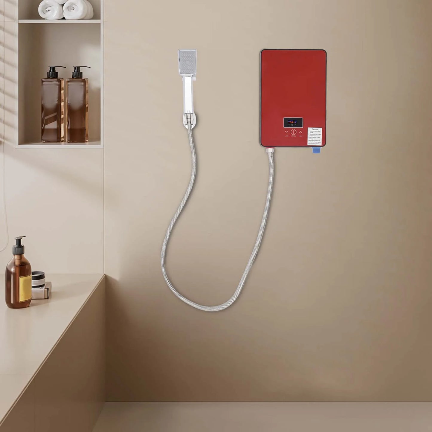 6500W 220V Electric Tankless Water Heater Instant Electric Water Heater Wall-Mounted for Kitchens, Bathrooms Black/Red