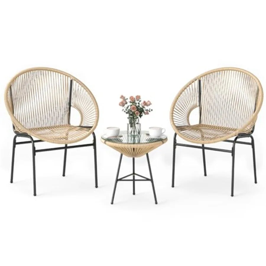 Acapulco Style 3-Piece Outdoor Patio Furniture Set With Glass Table All Weather