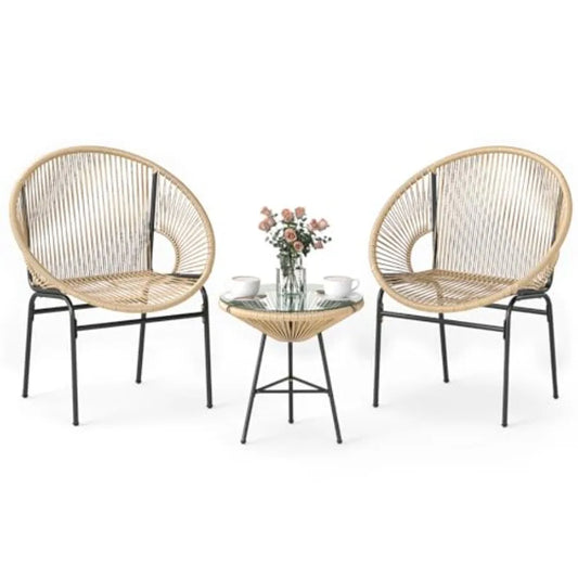 Acapulco Style 3-Piece Outdoor Patio Furniture Set With Glass Table All Weather