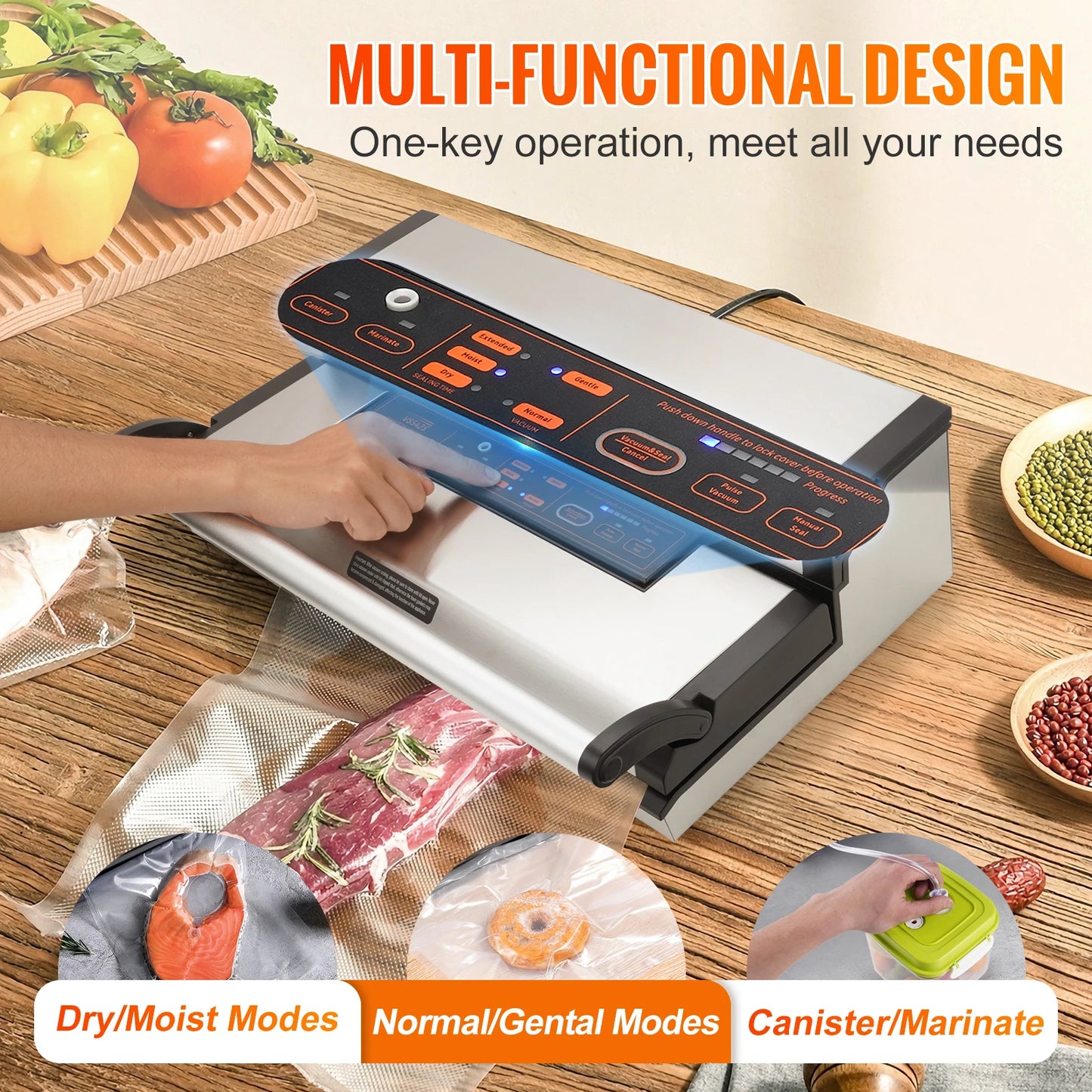 Commercial Vacuum Sealer Machine Multifunction with Bag Roll Storage Cutter