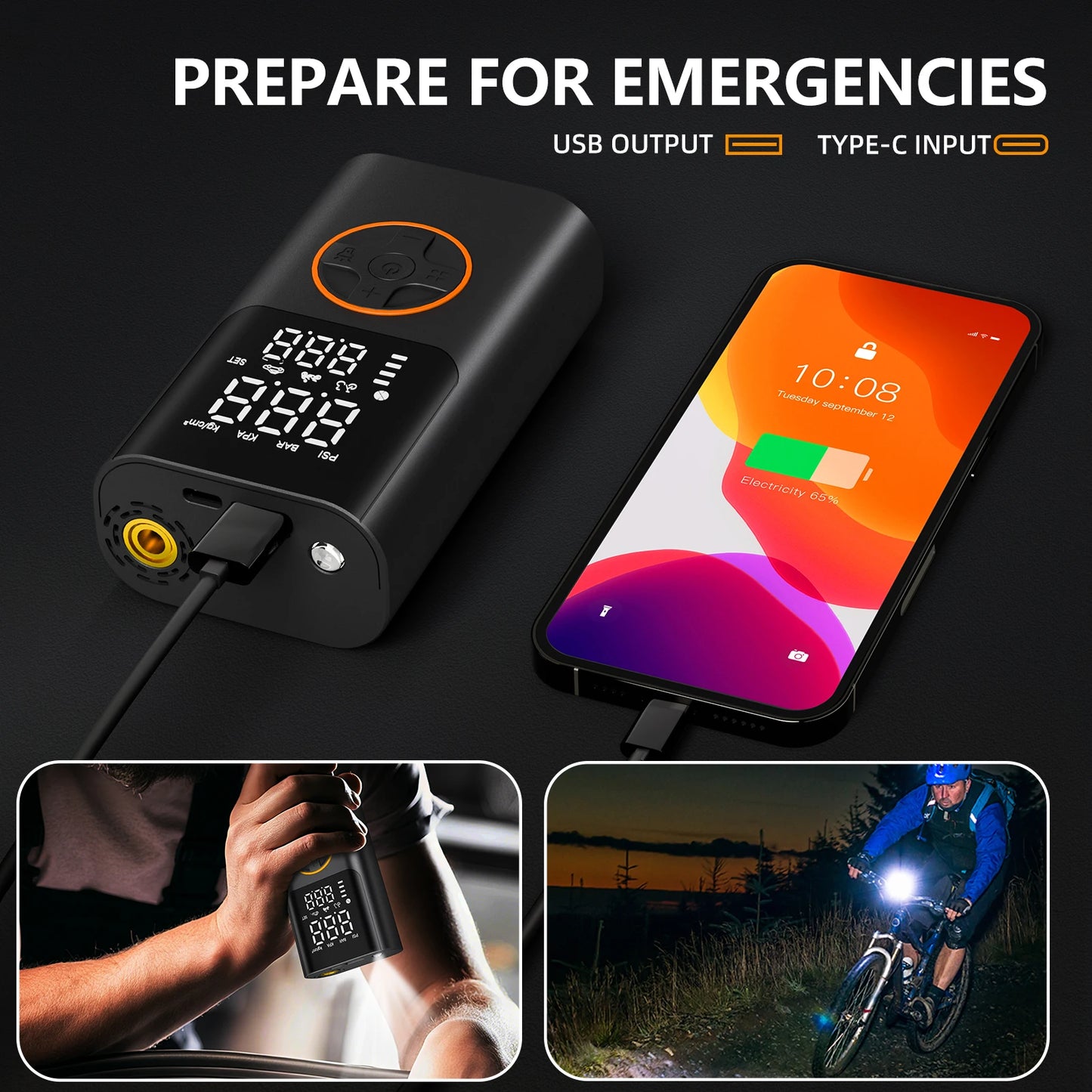 Portable Tire Inflator Kit With Power Bank 150 PSI Led Light