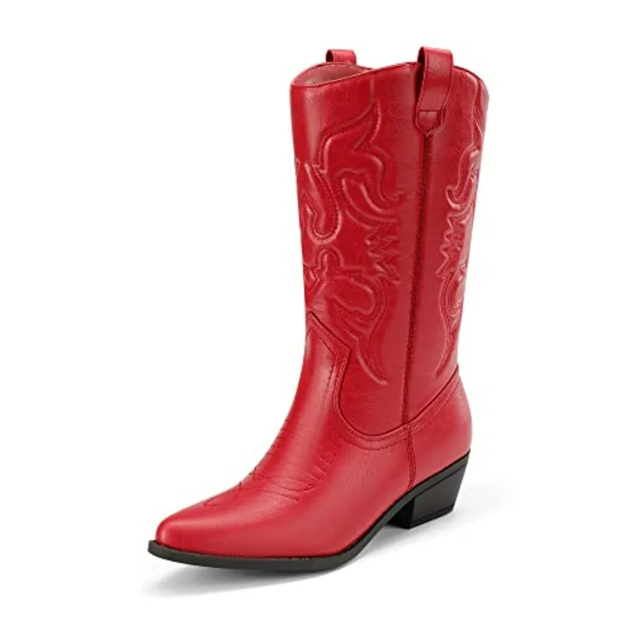Women's Cowboy Boots Pull On Cowgirl Mid Calf Western Boots