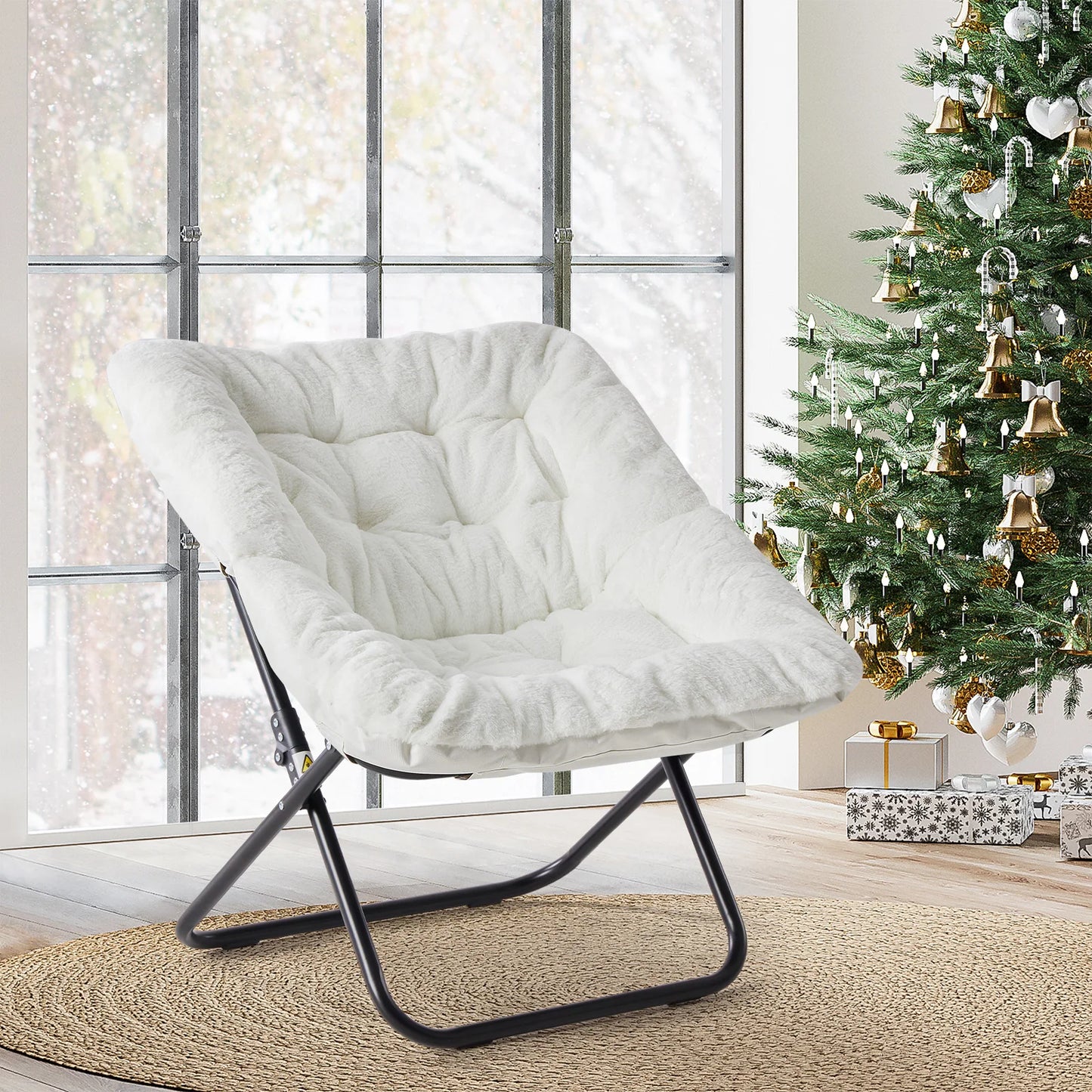 JHK Large Faux Fur Saucer Chair With Metal Frame