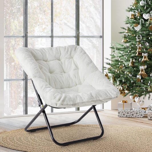 JHK Large Faux Fur Saucer Chair With Metal Frame