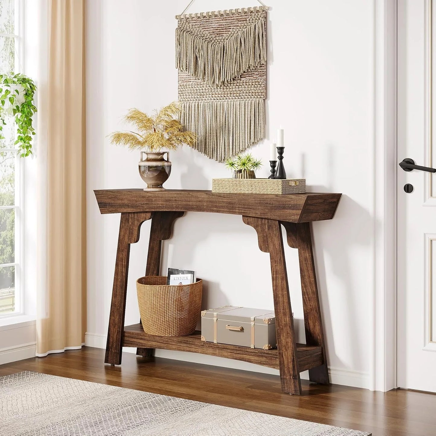 Little Tree Farmhouse Console Table With Storage Two Tier Entryway