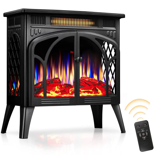 YUKOOL Portable Electric Fireplace Heater With Realistic Flame Remote Control
